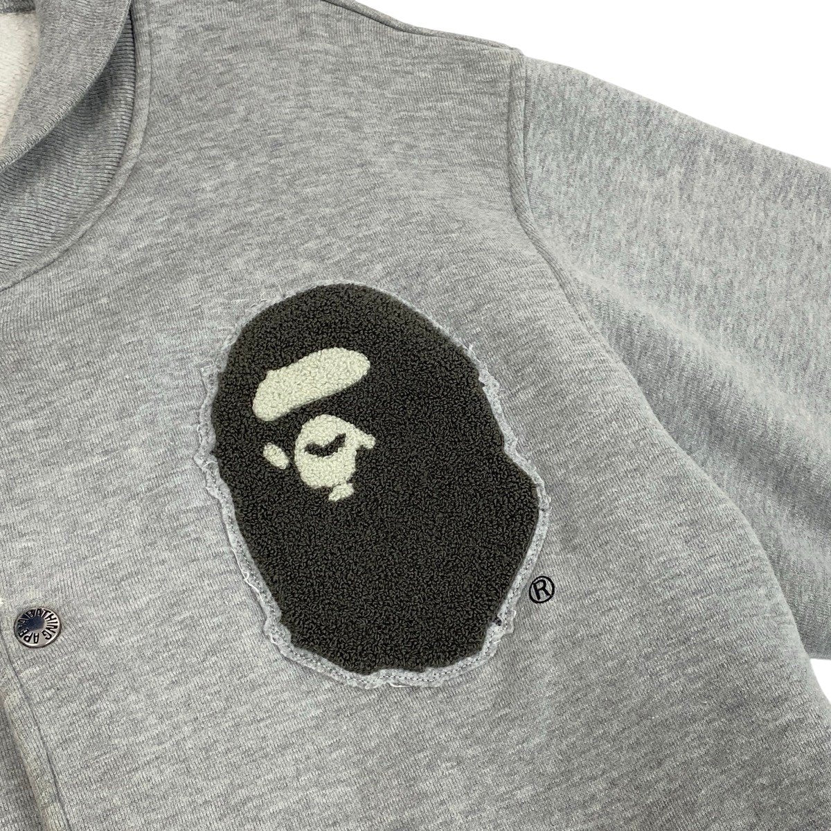 Mg19 A BATHING APE アベイシングエイプ NIGO期 00's スウェットスタジャン エイプヘッド ワッペンロゴ  XL グレー コットン100％ メンズu02t