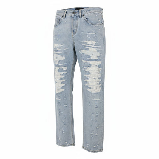 27k5 DIESEL BLACK GOLD ディーゼル ブラックゴールド デニムパンツ ジーンズ ハードダメージ リペア加工 イタリア製 ボタンダウン メンズ 紳士服 TYPE－2813 28 ライトブルー コットン100％o07t