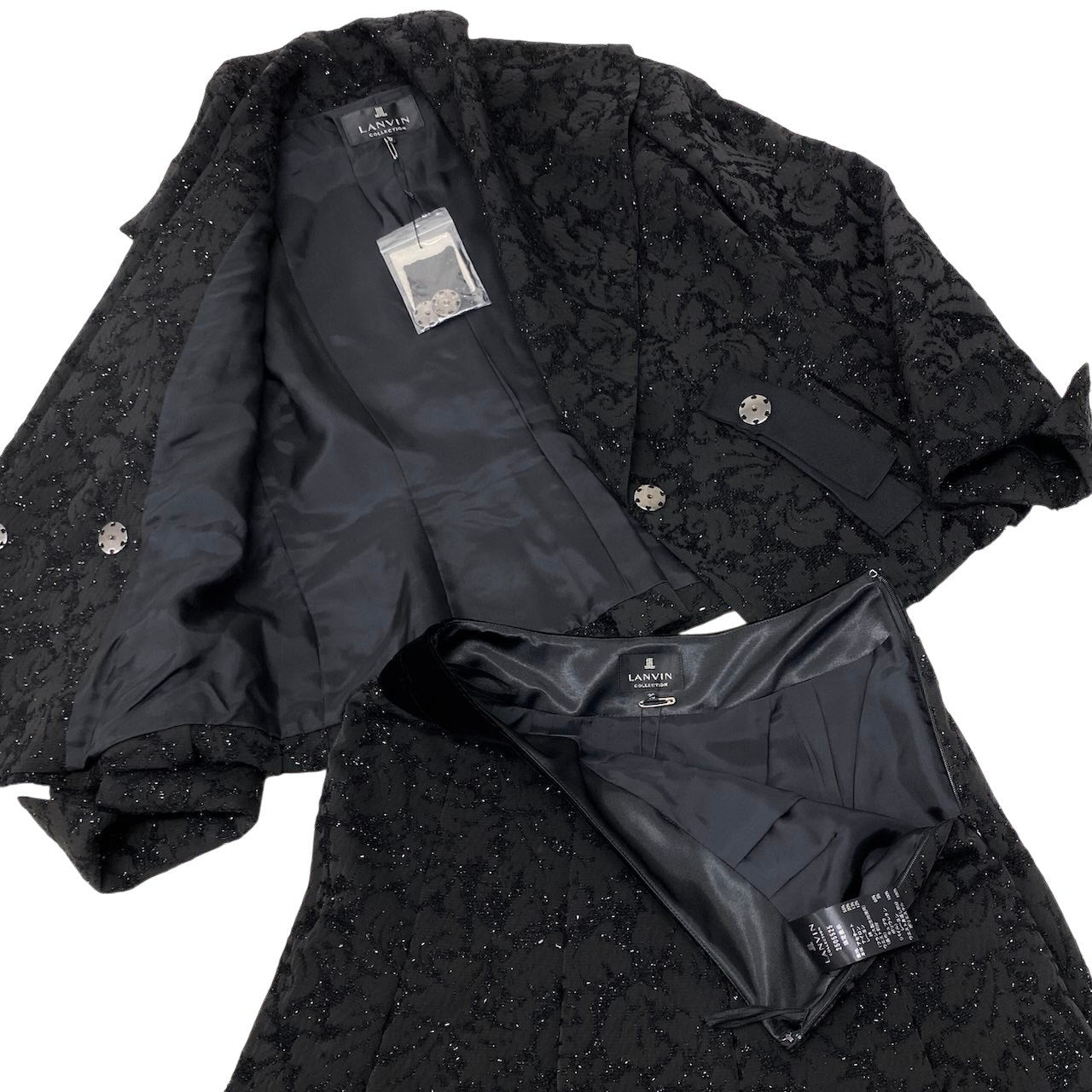 Eg6【新品保管品】LANVIN COLLECTION スカートセットアップ ジャケット スカート 日本製 38サイズ ブラック レディース 女性用u02t