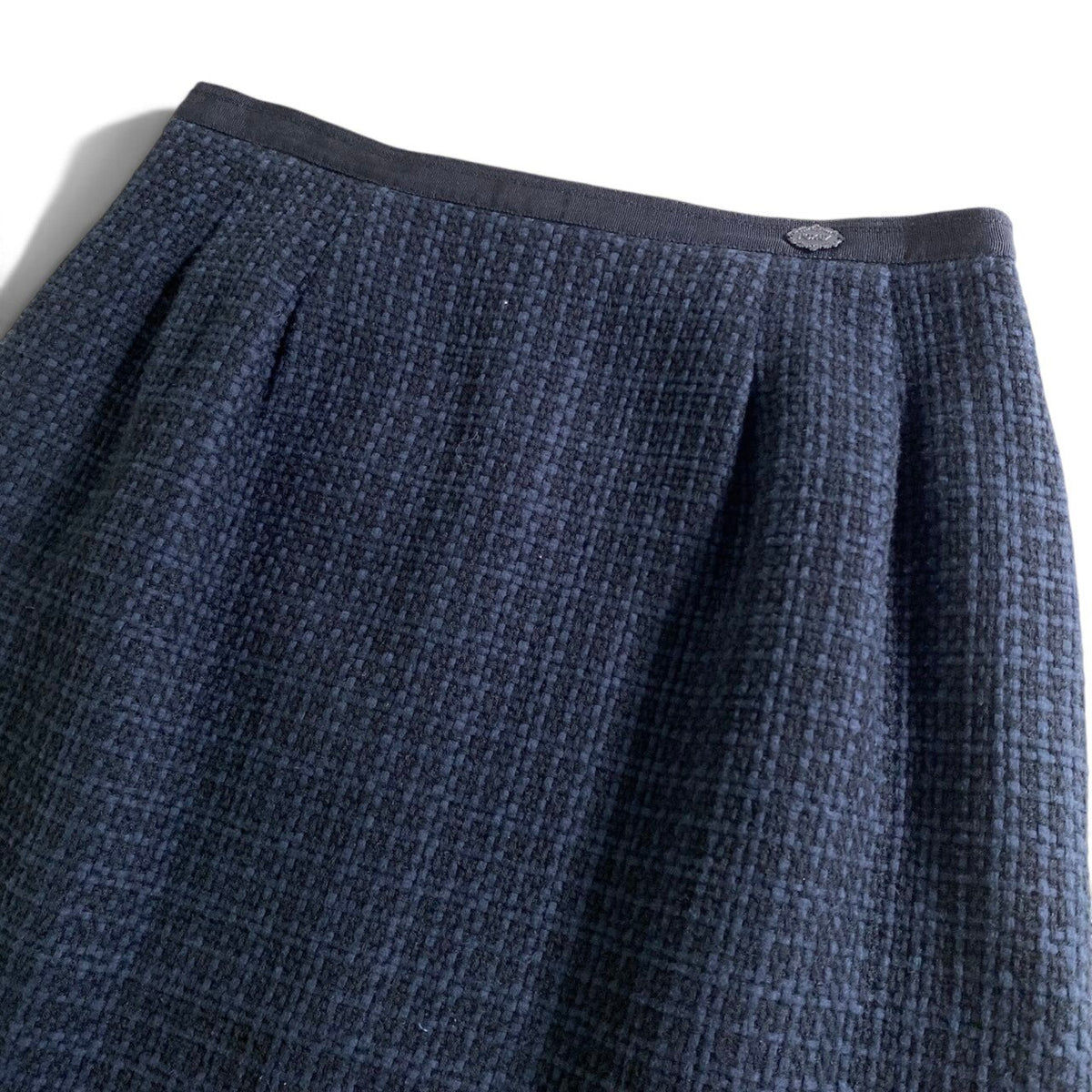 20j23 【美品】FOXEY フォクシー スカートセットアップ ノーカラーツイードジャケット スカート 38サイズ ネイビー レディース 女性用u02t