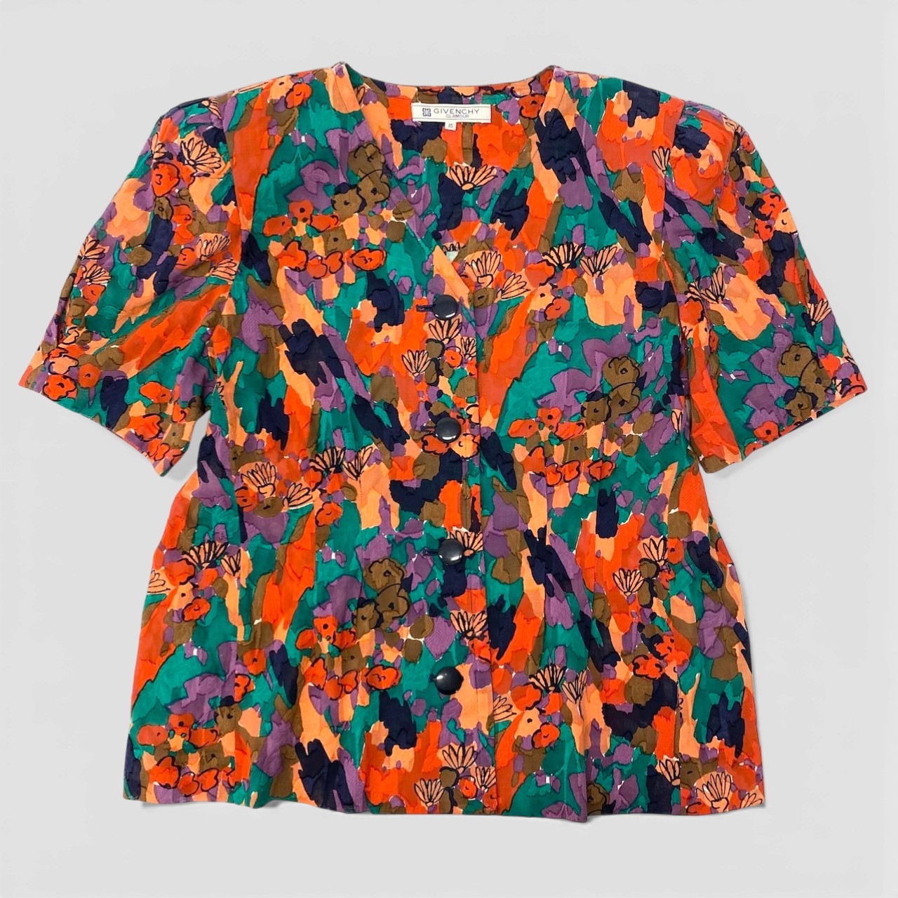 24c16 GIVENCHY ジバンシー Vintage 半袖ブラウス 花柄ブラウス カットソー トップス 15サイズ マルチカラー コットン100％ レディース 女性用o07t