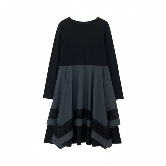 18k20 TOKUKO 1er VOL トクコプルミエヴォル ドッキングワンピース 異素材切替 長袖ワンピース 花柄レース レディース 女性用 9  ブラックu02t