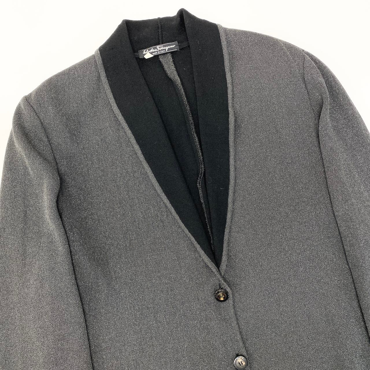 80e12 Salvatore Ferragamo サルヴァトーレフェラガモ ニットジャケット ロングスリーブ カーディガン ラメニット  大きいサイズ XL ダークグレー レディース 女性服o07t