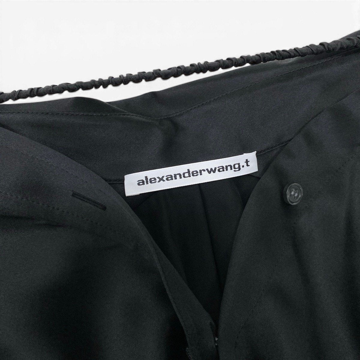Af26 【新品保管品】 ALEXANDER WANG アレキサンダーワン オフザショルダーシャツ シルクシャツ 長袖ブラウス シャツワンピース 534-60260001 2 ブラック 絹100％ レディース 女性用u02t