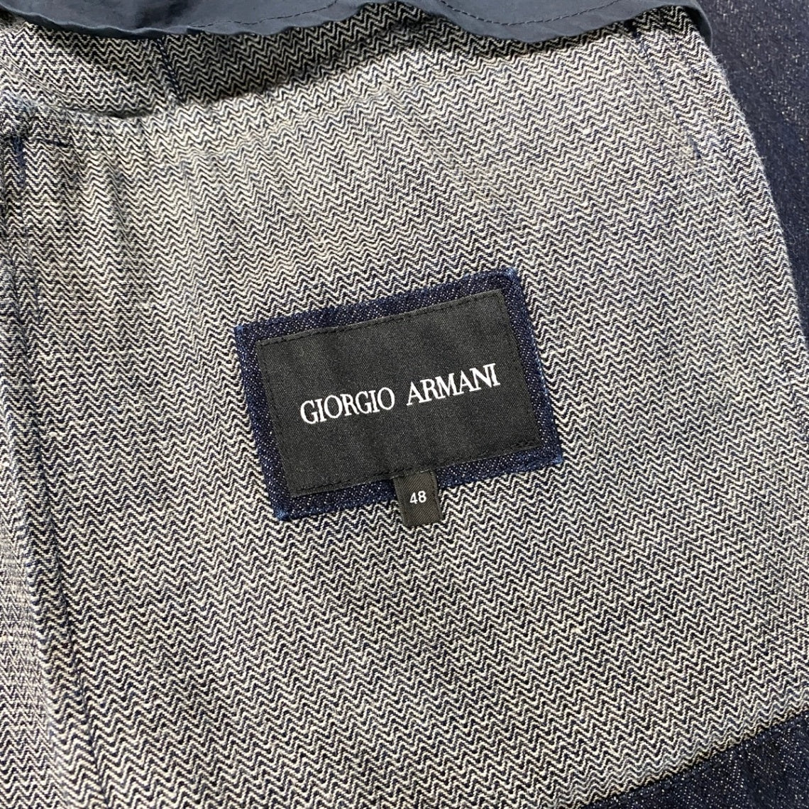 78j8 GIORGIO ARMANI ジョルジオアルマーニ 黒タグ スタンドカラー ジップアップ デニムジャケット サイズ48 本切羽 インディゴt18r