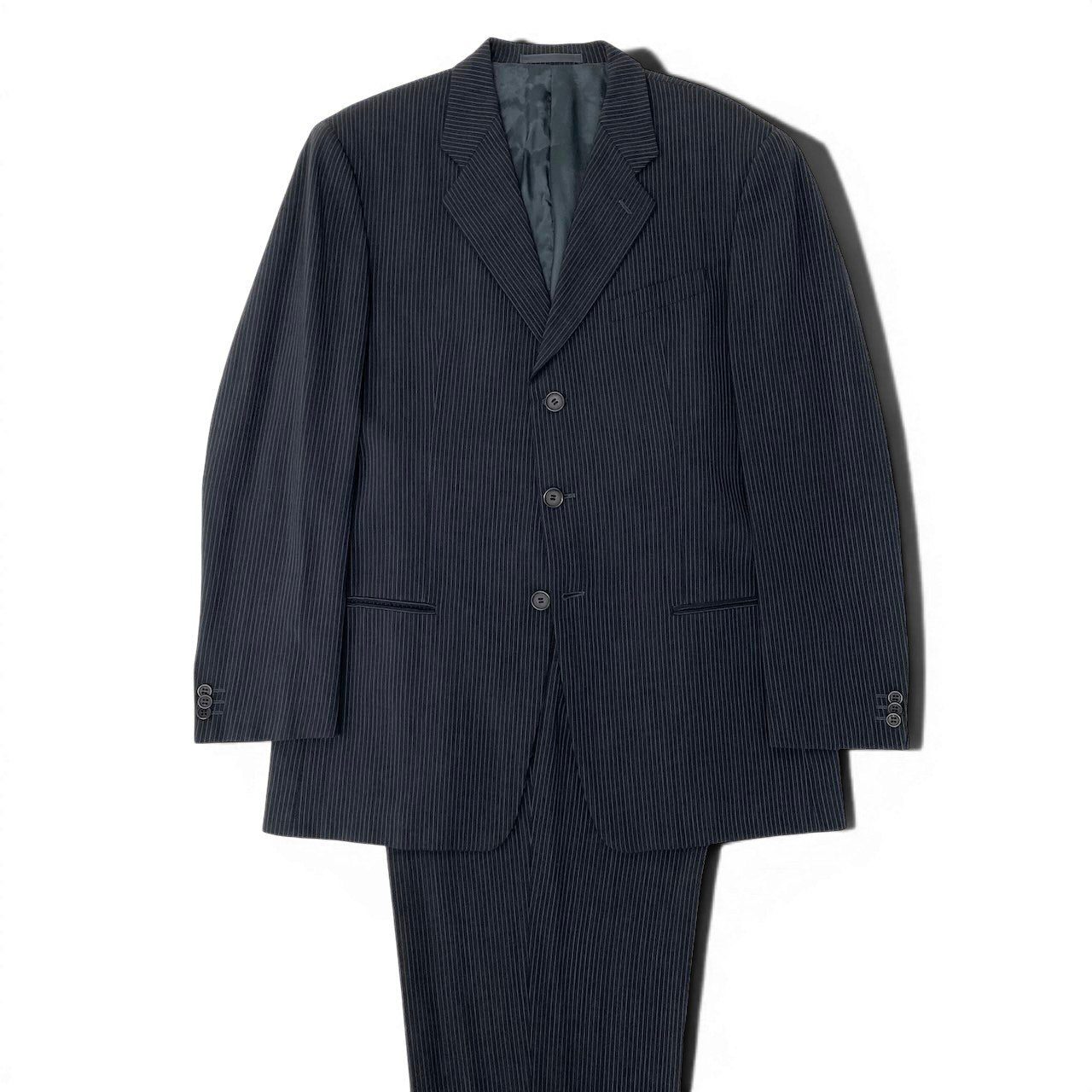 92g27 ARMANI COLLEZIONI アルマーニコレツィオーネ セットアップ シングルスーツ 3B ストライプ柄 テーラードジャケット タックパンツ サイズ50 グレー メンズ 紳士服o07t