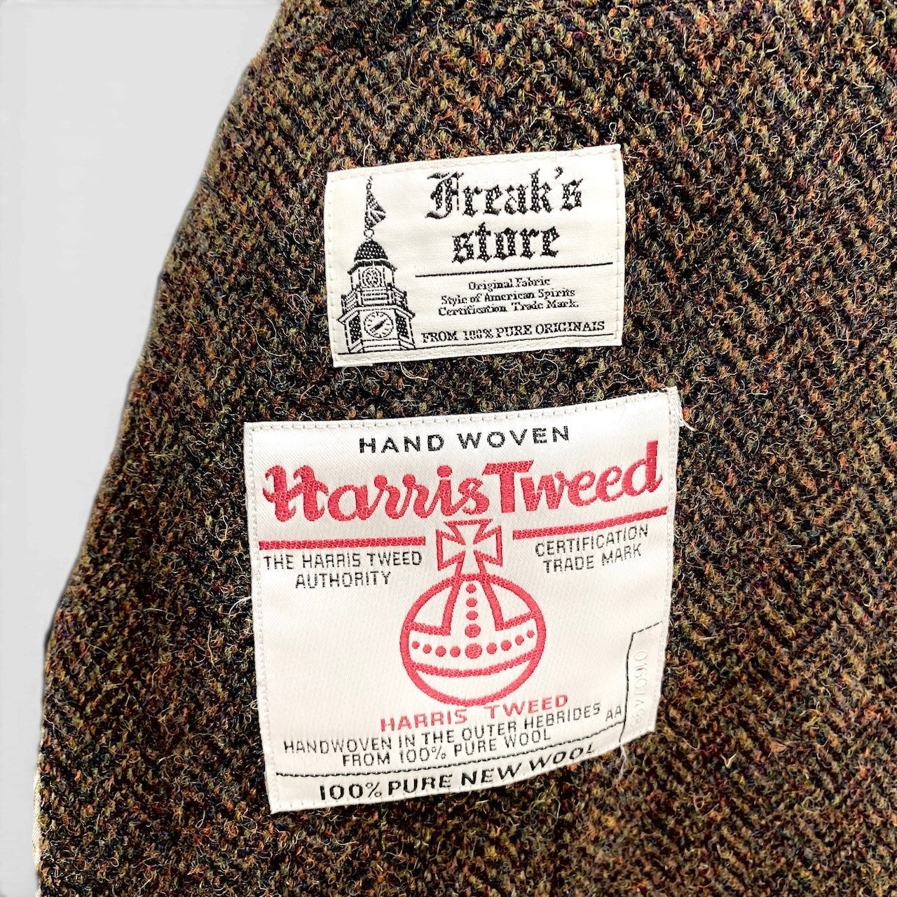 38f15 Freak's store フリークスストア Harris Tweed ハリスツイード テーラードジャケット ツイードジャケット ヘリンボーン柄 サイズS ブラウン系 ウール100％ メンズ 紳士服u02t