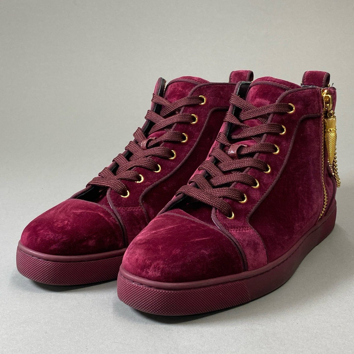 3i30 《美品》 Christian Louboutin クリスチャンルブタン LOUIS THE LIPS FLAT ルイス ハイカットスニーカー  42サイズ ボルドー ベロア メンズ シューズt18r