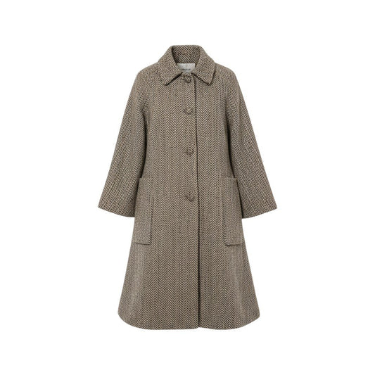 Ej21WEEK END Max Mara ステンカラーコート ウールコート ヘリンボーン柄 40サイズ ブラウン系 レディース 女性用u02t
