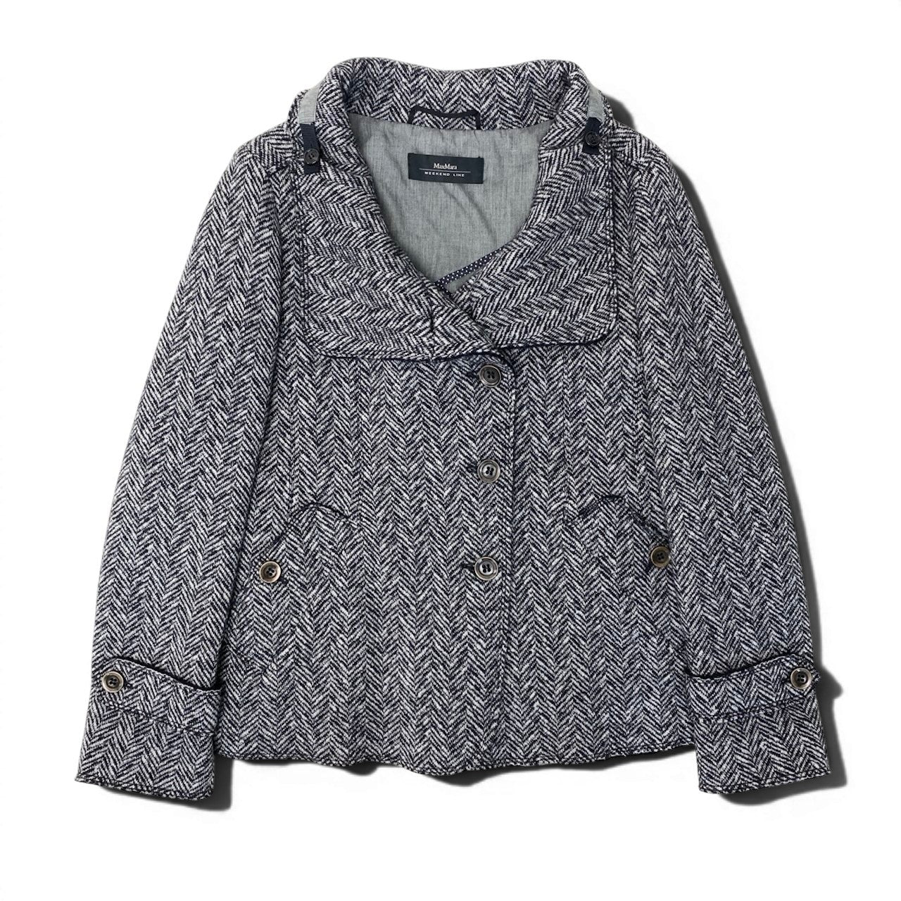 89g20 MaxMara WEEKEND LINE マックスマーラ ウィークエンドライン ヘリンボーン スタンドカラージャケット ショートコート サイズ38 ブラック ホワイト レディース女性用u02t