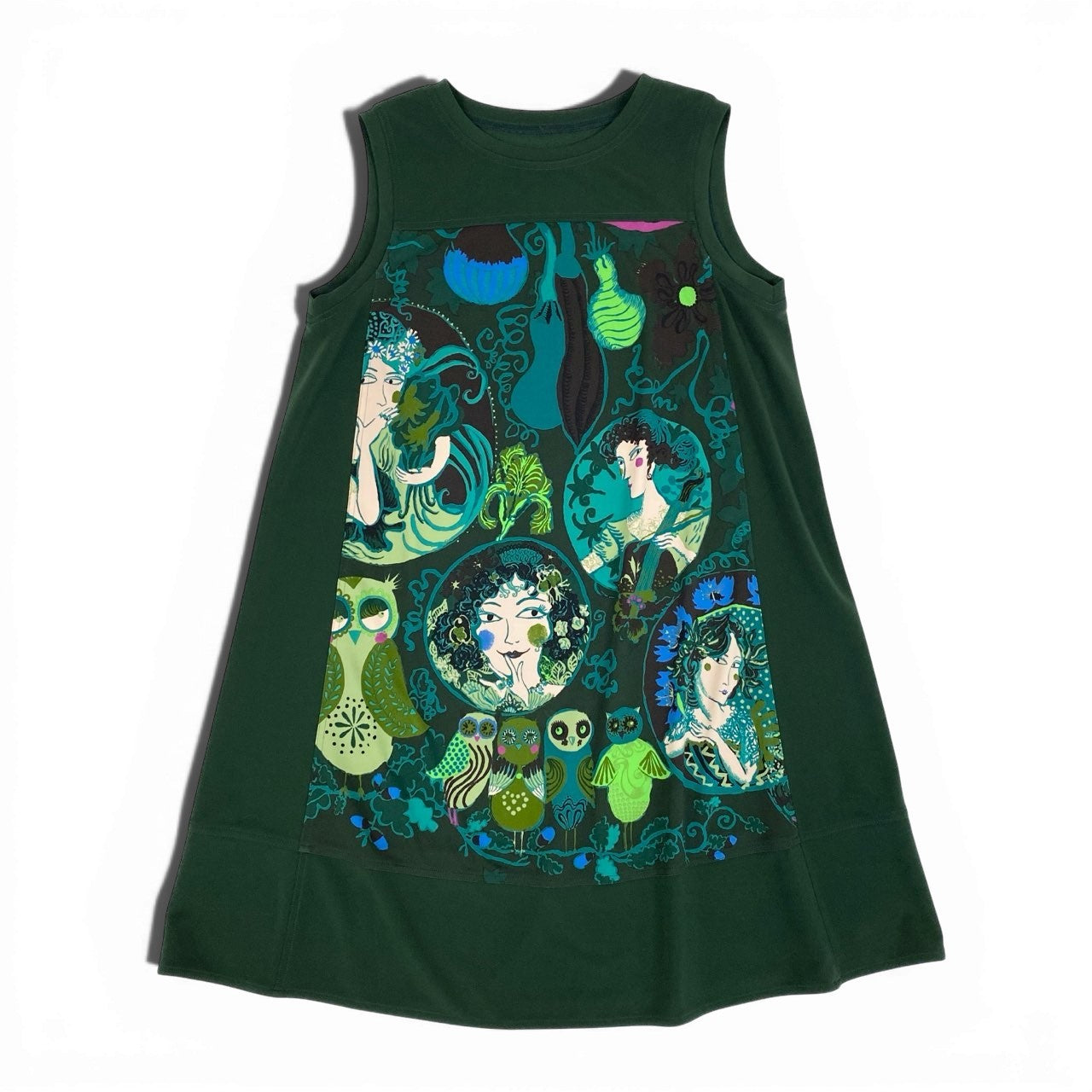 68a23 TOKUKO 1er VOL トクコプルミエヴォル ノースリーブワンピース ロングワンピース Aライン ストレッチ素材 9 グリーン レディース 女性用u02t