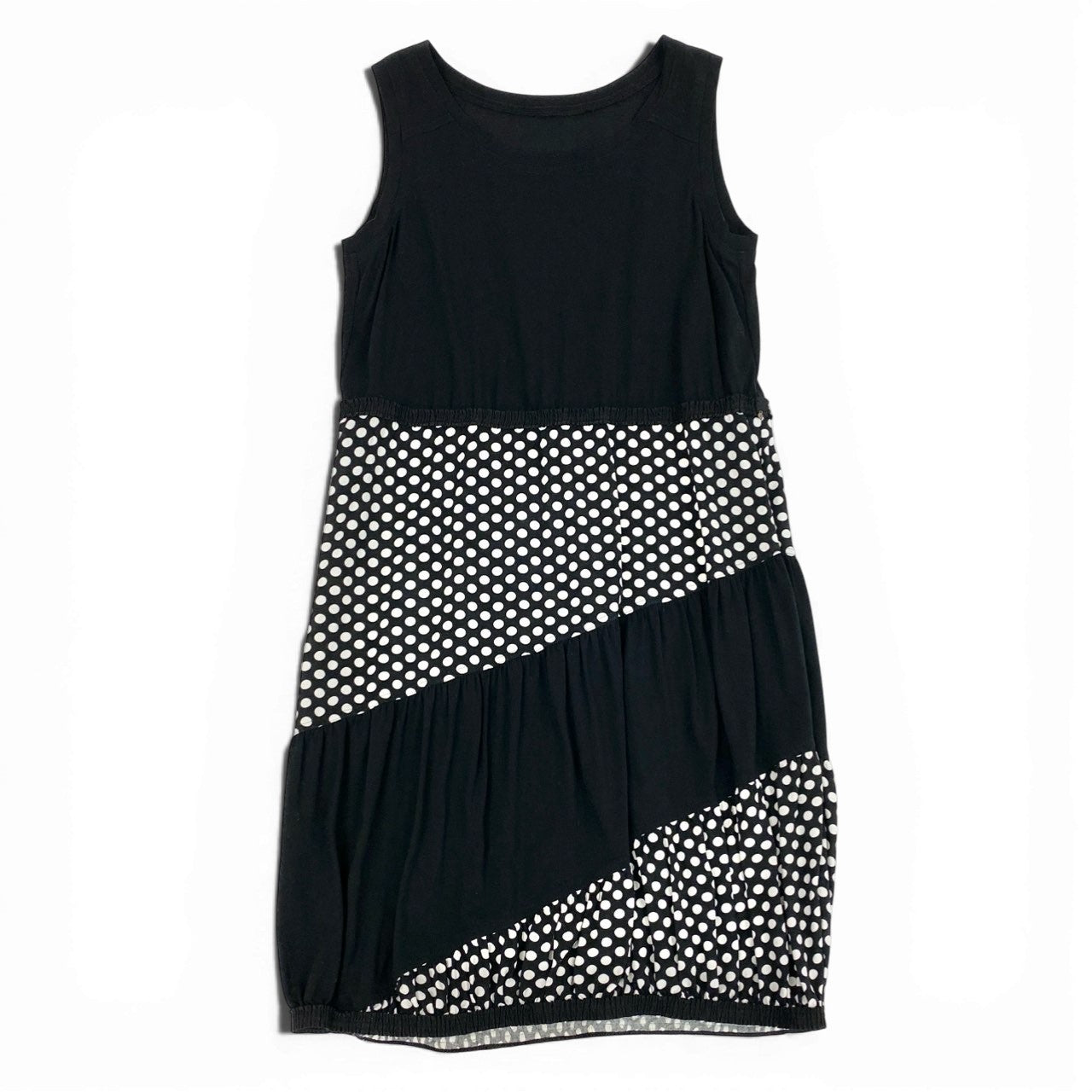 78b27 TOKUKO 1er VOL トクコプルミエヴォル ノースリーブワンピース バルーンワンピース ドット柄 水玉模様 伸縮ストレッチ レディース 女性服 サイズ9 ブラック ホワイトu02t