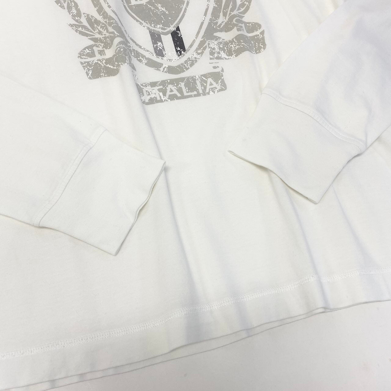 55d30 DOLCE&GABBANA ドルチェアンドガッパーナ ロングスリーブ プリントTシャツ フロントロゴ クルーネックカットソー サイズ54 ホワイト コットン100％ メンズ 紳士服u02t