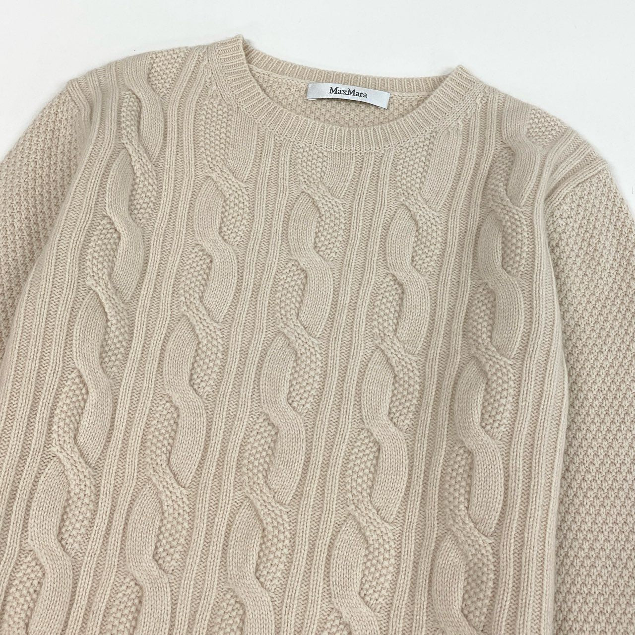 46L8【極美品】MaxMara マックスマーラ ケーブルニット ニットセーター ロングスリーブ カシミヤ混 トップス Sサイズ アイボリー レディースk02i