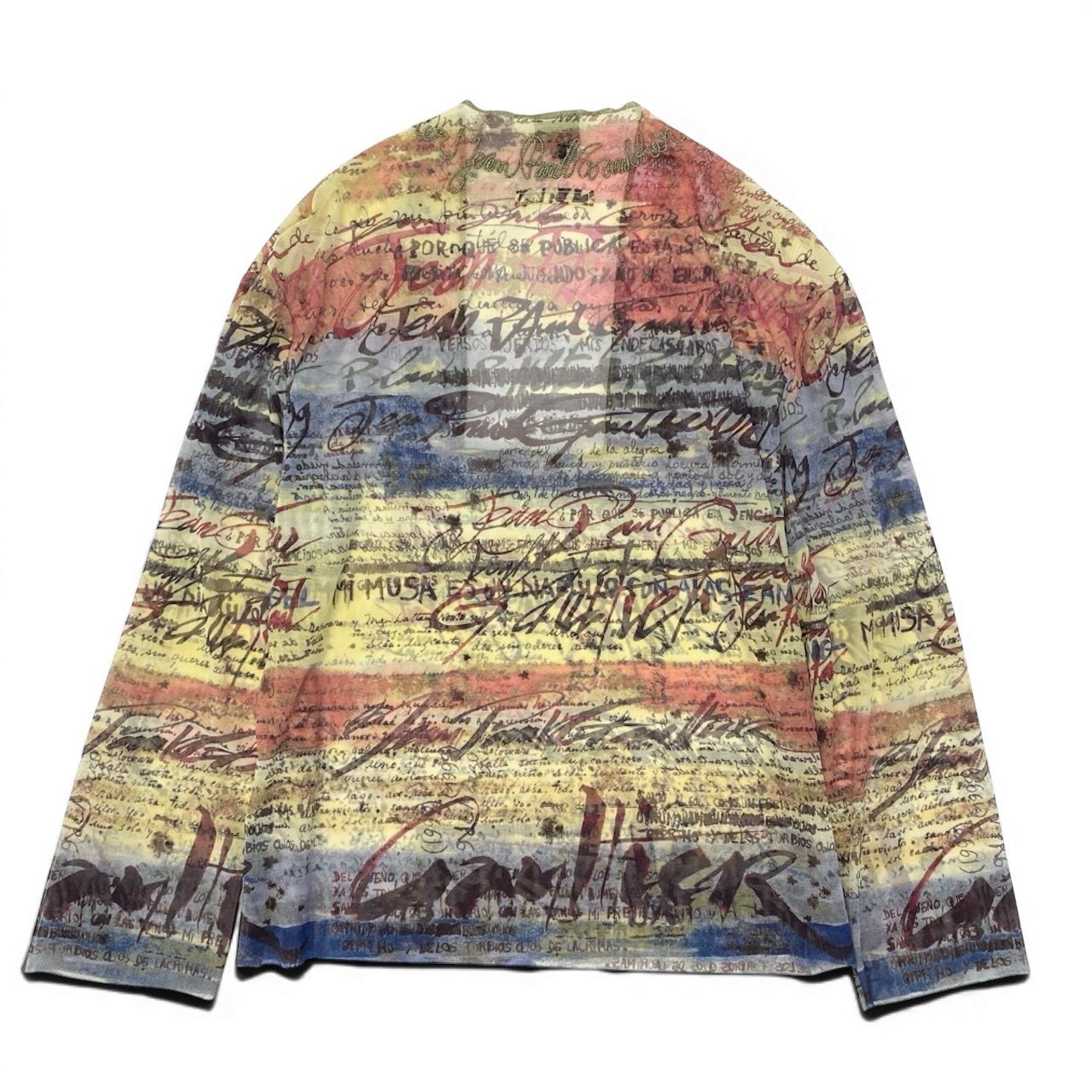 Af9 【美品】Jean Paul GAULTIER FEMME ジャンポールゴルチエ パワーネット ロングスリーブカットソー 刺繡デザイン 総柄 スクエアネック 40サイズ マルチカラー レディース 女性用u02t