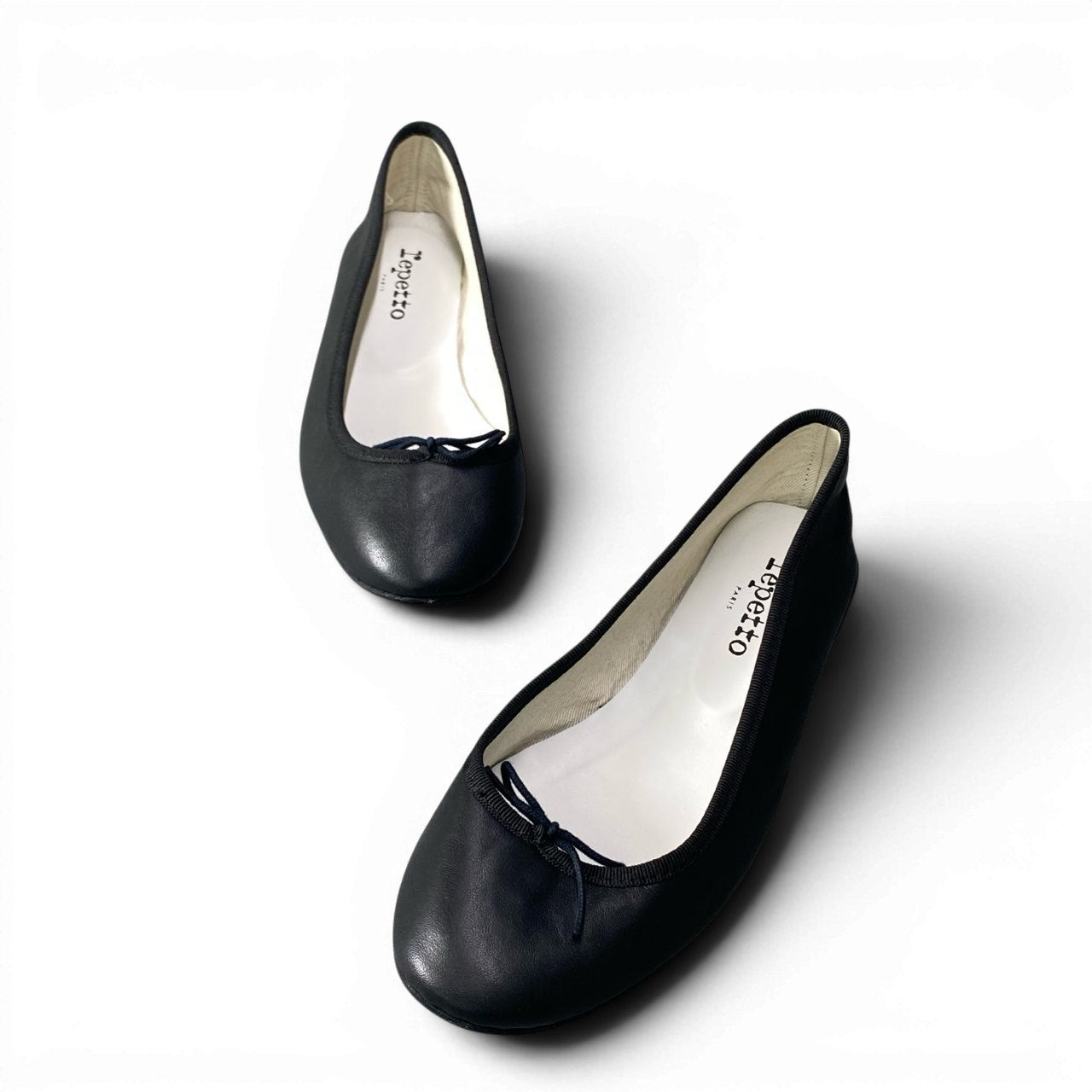 1d23 repetto レペット フラットシューズ バレエシューズ バレリーナ リボン レザー フランス製 39 1/2 ブラック レディース 女性靴k02i