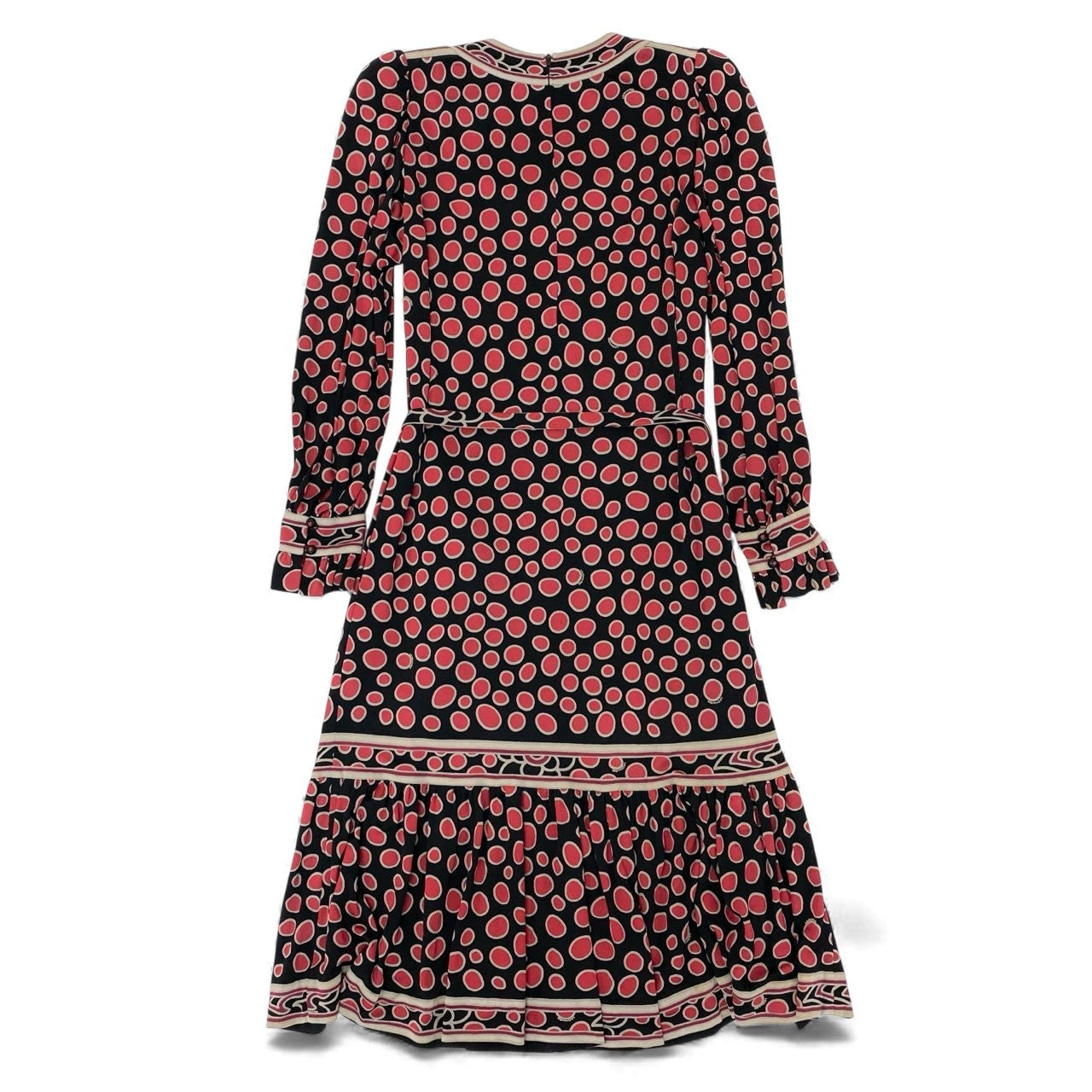 20L2 フランス製 LEONARD レオナール 長袖ワンピース ロングワンピース トップス ドット柄 ブラック レッド レディースu02t