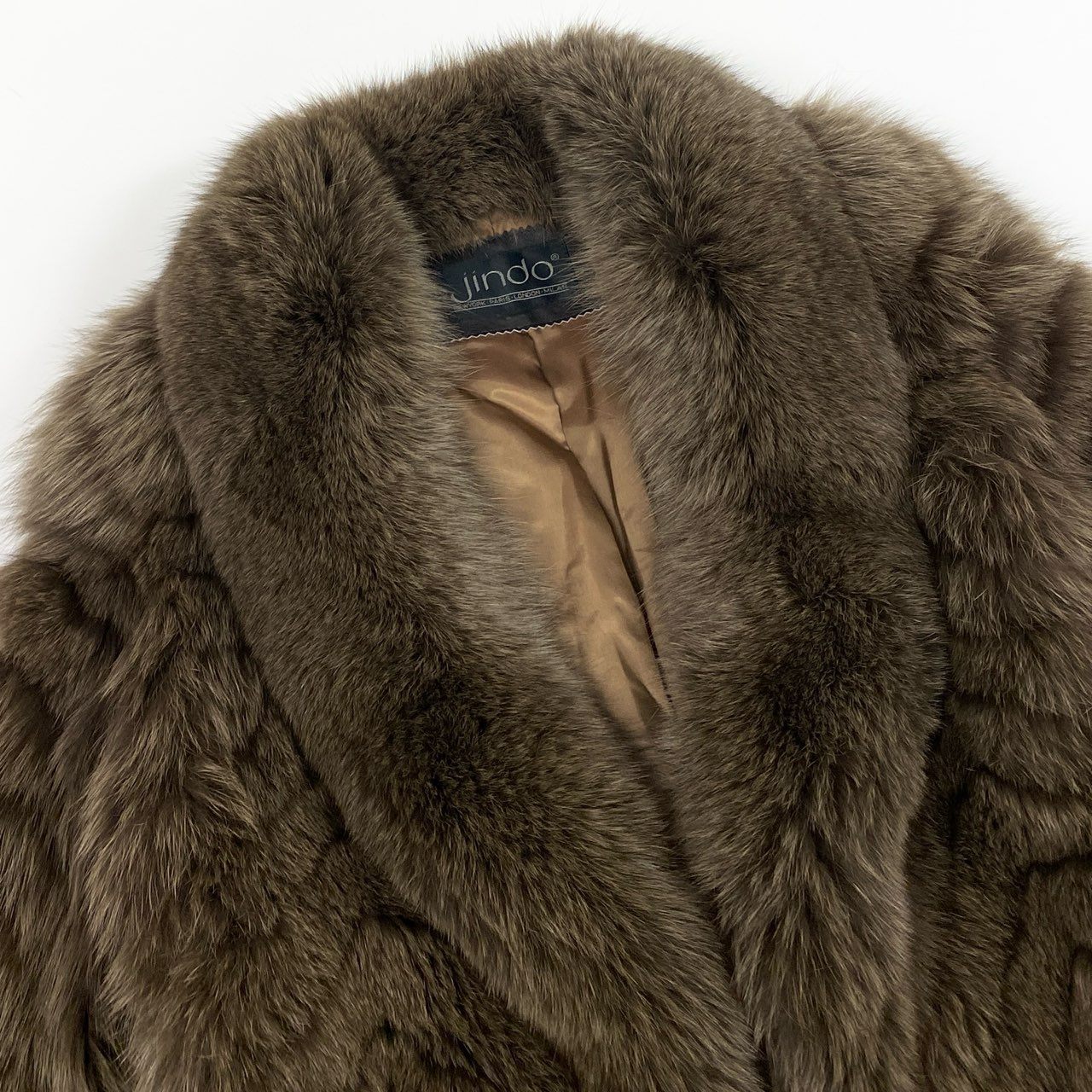 52k19 SAGA FOX サガフォックス 銀サガ 染め ブルーフォックス ファーコート 9 ブラウン 本毛皮 FOX FUR リアルファーt18r