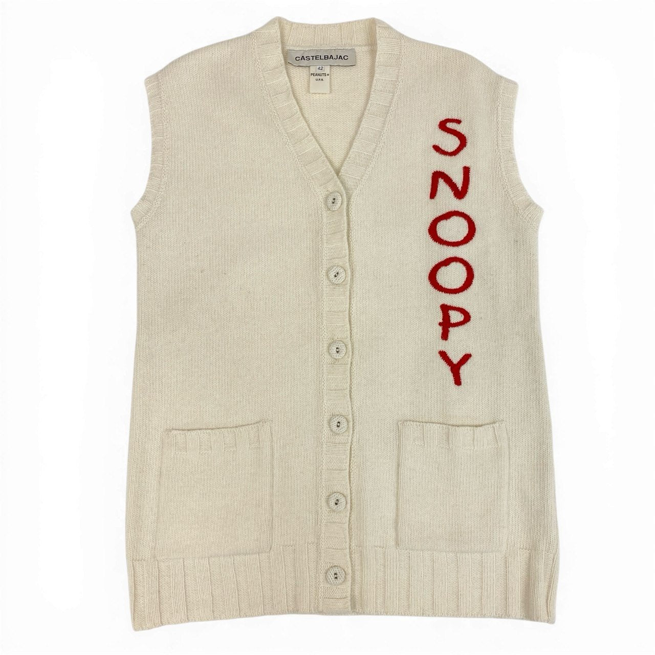 27a23 CASTELBAJAC カステルバジャック × PEANUTS Snoopy スヌーピー ニットベスト サイズ42 アイボリー Vintage ヴィンテージt18r
