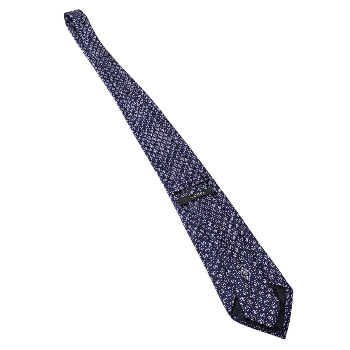 j19 《美品》 GUCCI グッチ GG柄 ネクタイ ネイビー シルク100 メンズ 小物 イタリア製u02t