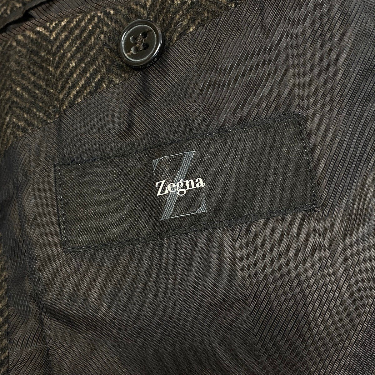 32j14 Zegna ゼニア ロングチェスターコート ウールコート ヘリンボーン アウター 48Rサイズ ブラウン ウール100％ メンズ 男性用u02t