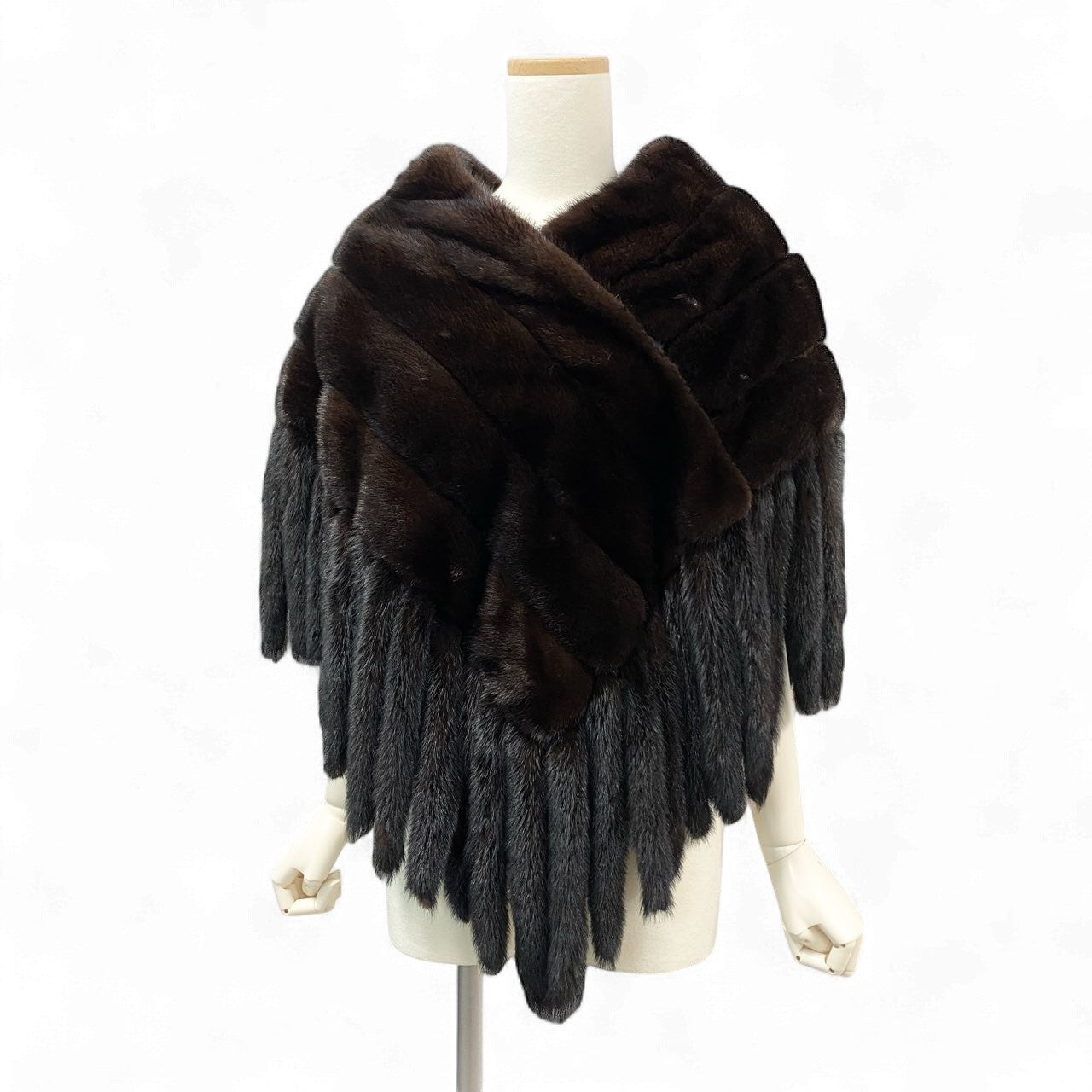 67K18 《美品》 EMBA エンバ BKACKGLAMA ブラックグラマ デミバフミンク フリンジケープ ブラウン 最高級本毛皮 コート ショール マフラー MINK FURt18r