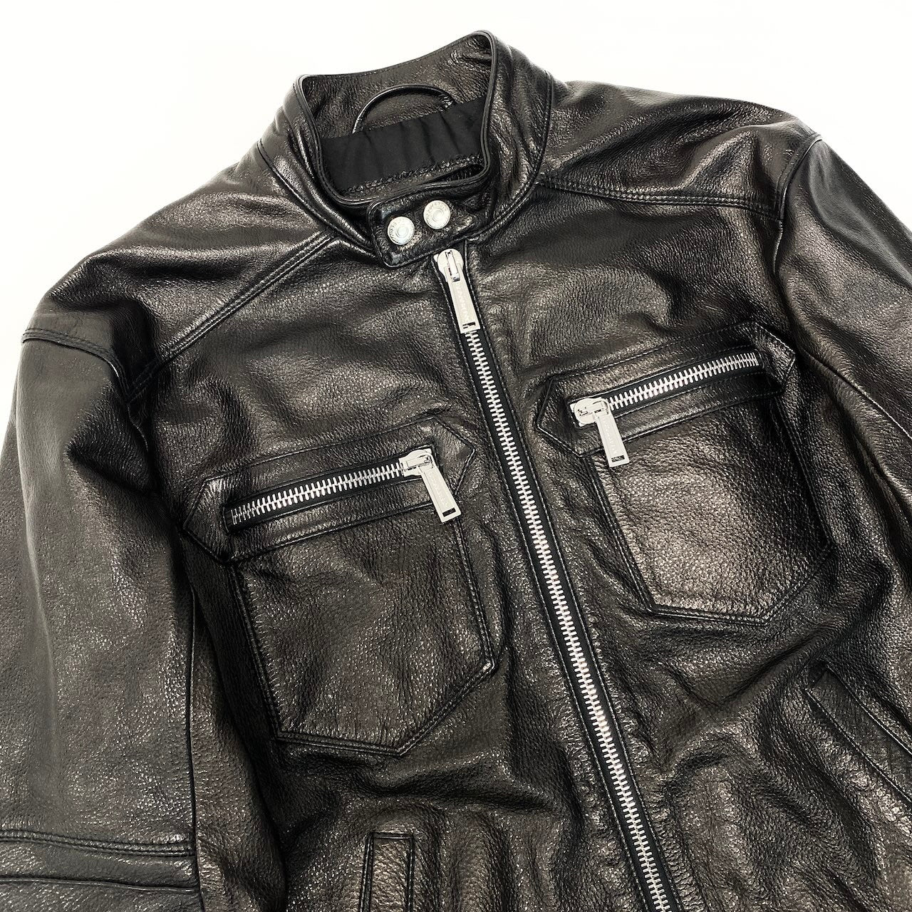 27e11 DSQUARED2 ディースクエアード シングルレザージャケット S74AM1476 サイズ44 ブラック 牛革 ライダースジャケット ルーマニア製t18r