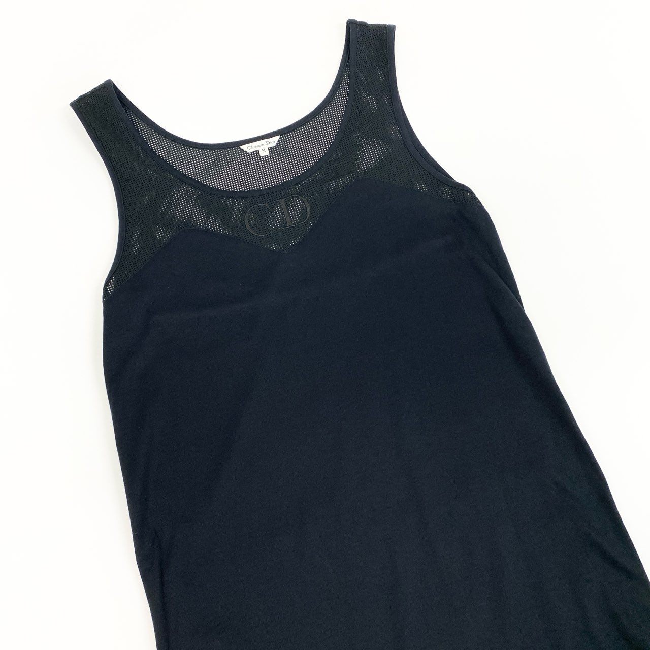 Eb10 Christian Dior クリスチャンディオール ノースリーブワンピース メッシュ ロゴ刺繍 スリット Mサイズ ブラック レディース 女性用k02i