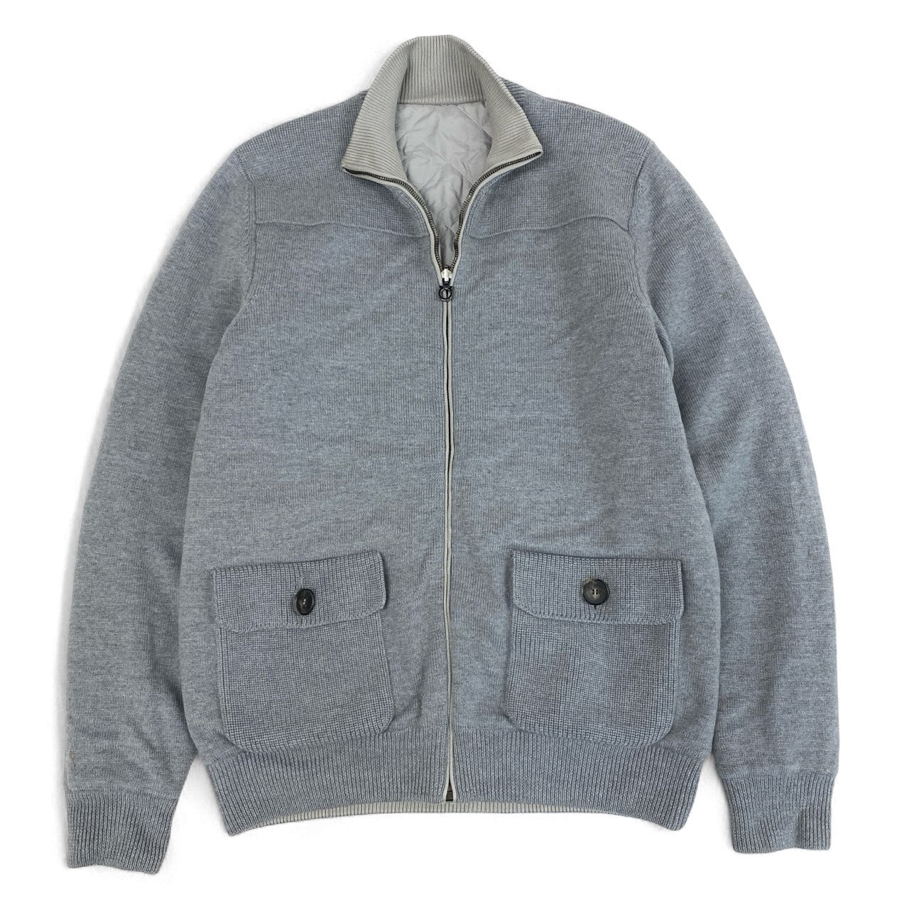 76k21 Salvatore Feraggamo サルヴァトーレフェラガモ リバーシブル ニットジャケット 中綿ブルゾン 2way イタリア製 ガンチーニジップ メンズ 紳士服 L グレーu02t