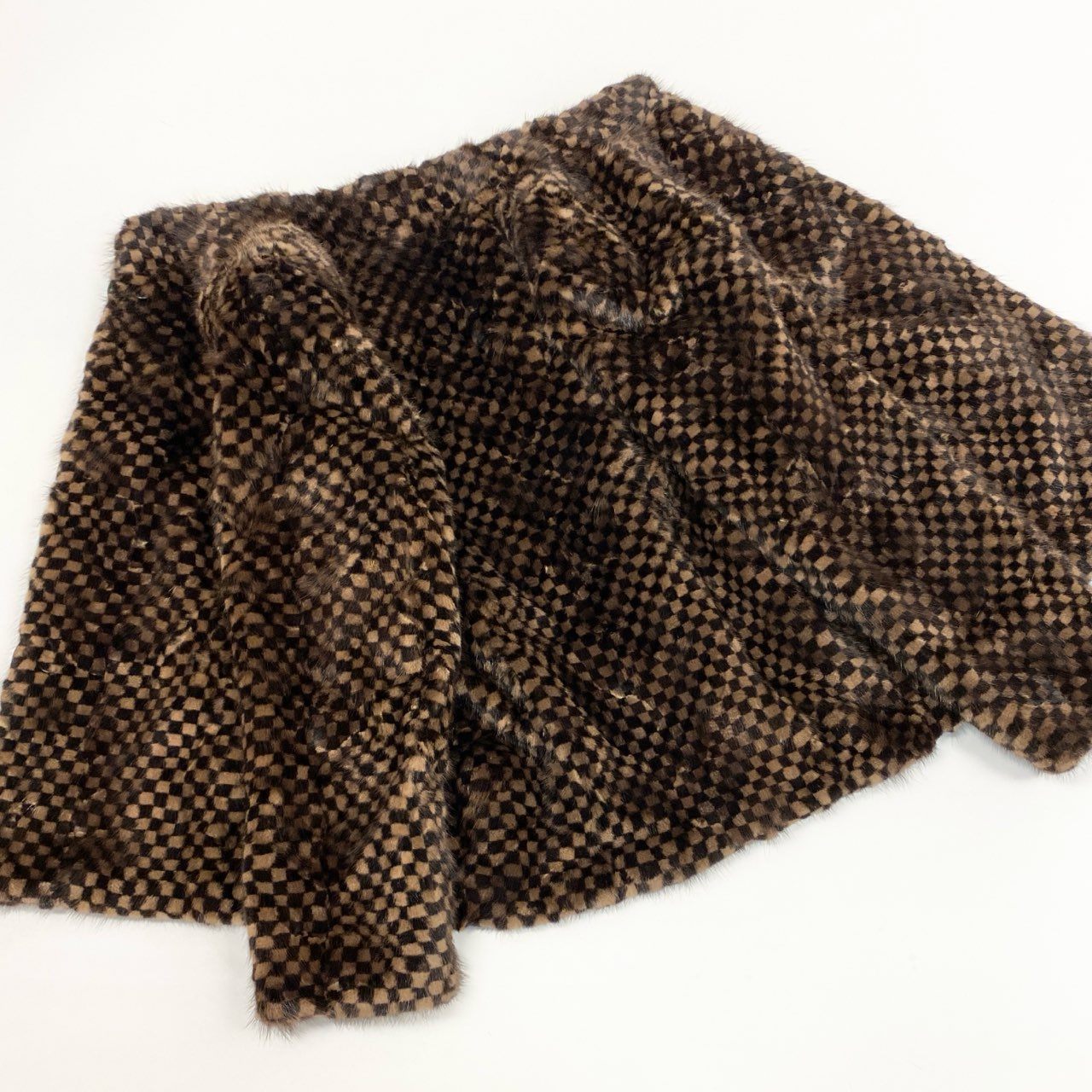 27k14《美品》 ミンクファー リバーシブルコート ブラウン 本毛皮 チェック柄 MINK FUR ダミエ 市松模様 ジャケット 軽量◎t18r