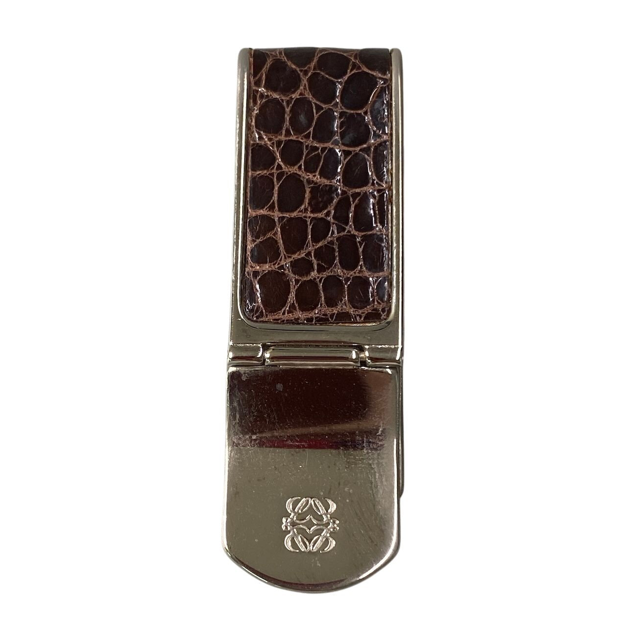 e26 LOEWE ロエベ アナグラム マネークリップ Anagram Logo Money Clip ブラウン シルバー 財布t18r