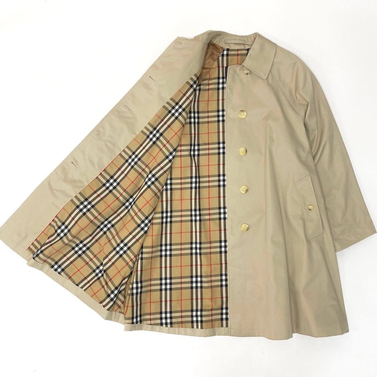 86e1 Burberrys バーバリー 英国製 ステンカラーコート ロングコート ノバチェック  ベージュ レディース 女性服u02t