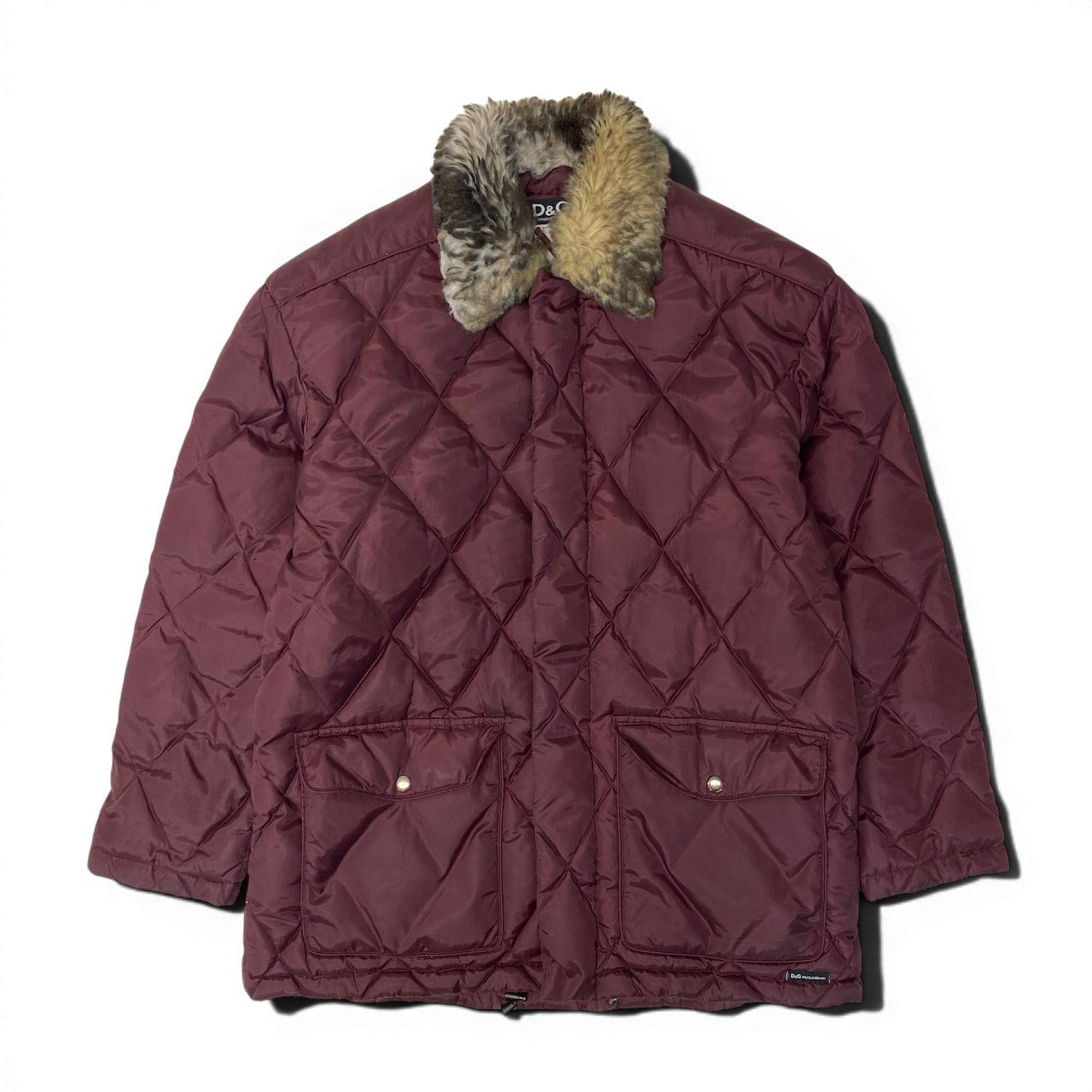 50g4 DOLCE&GABBANA ドルチェアンドガッバーナ キルティング ダウンコート D&G サイズL ワインレッド メンズ 紳士服o07t