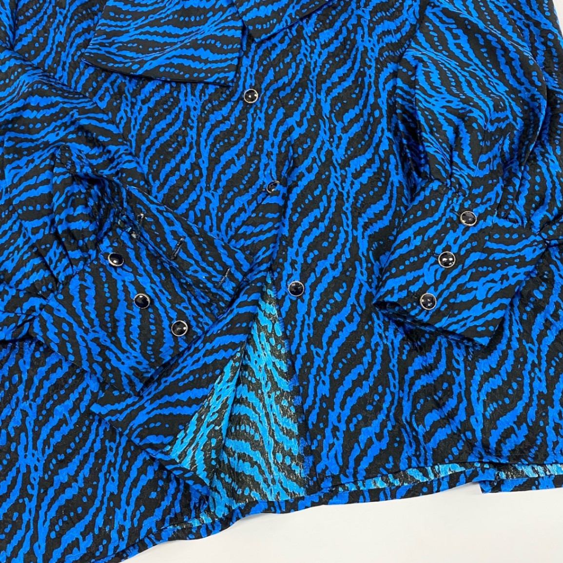 46a30 Vintage Yves Saint Laurent ヴィンテージ イヴサンローラン YSL ブラウス ボウタイシャツ  総柄 Blouse Bow Tie Shirt 7 ブルー レディースo07t