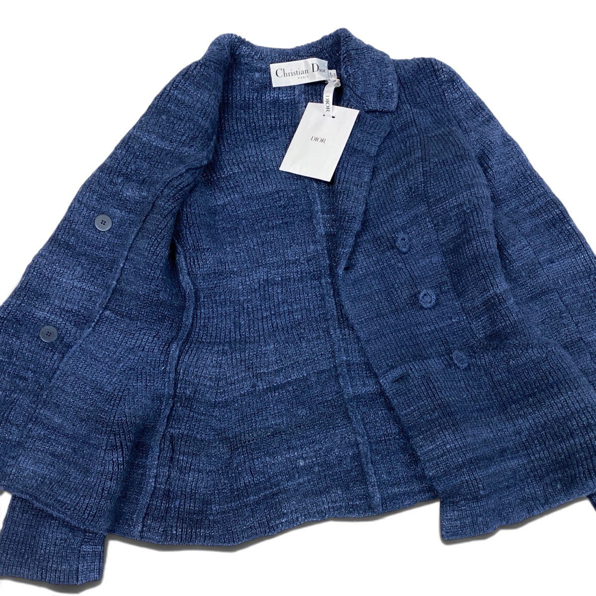j9 【新品保管品】Christian Dior バージャケット ダブルジャケット シルクニット スラブヤーン 38サイズ ネイビー レディース 女性用k02i