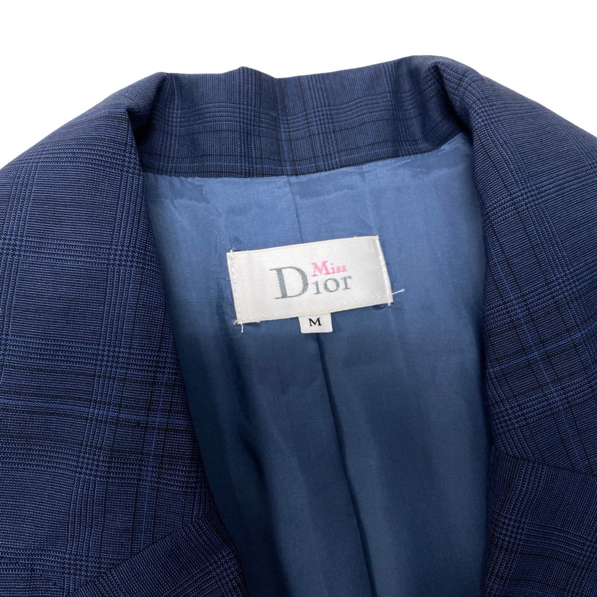 83h25 Miss Dior ミスディオール テーラードジャケット チェック柄 ウールブレンド サイズM ネイビー レディースo07t