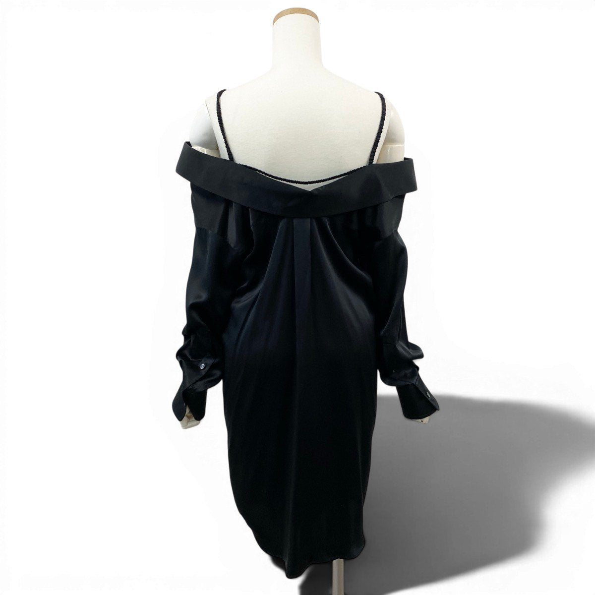 Af26 【新品保管品】 ALEXANDER WANG アレキサンダーワン オフザショルダーシャツ シルクシャツ 長袖ブラウス シャツワンピース 534-60260001 2 ブラック 絹100％ レディース 女性用u02t