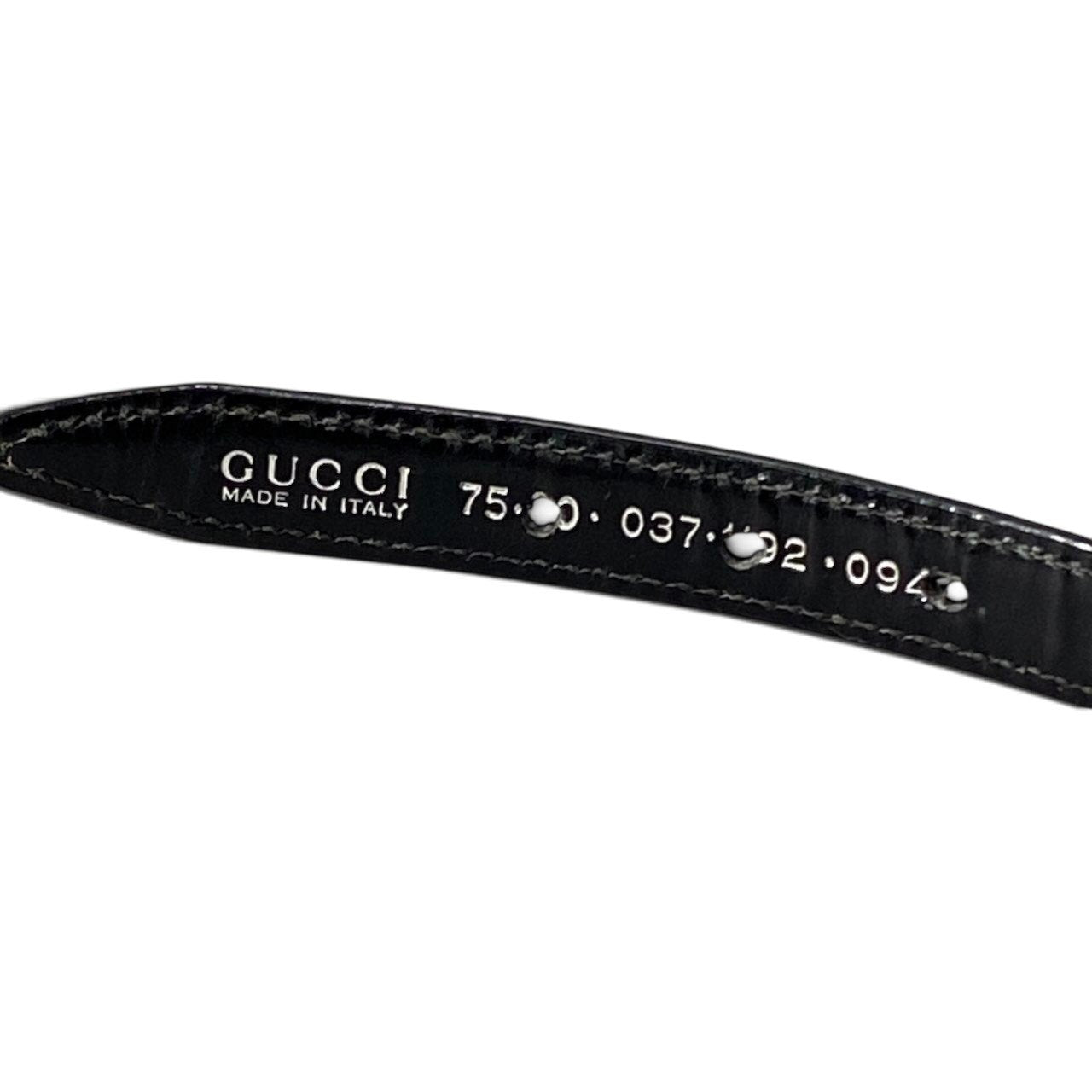 h12 GUCCI グッチ ロゴメタル プレート レザーベルト 75 ブラック レザー レディースu02t