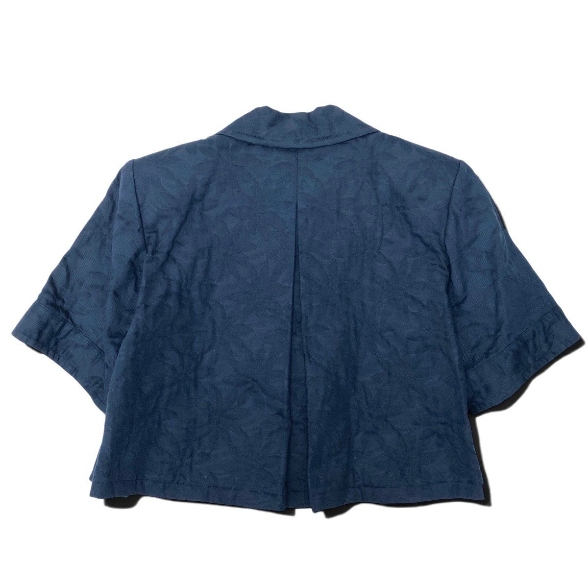 Eh10 YVES SAINT LAURENT イヴサンローラン ショートスリーブ 花柄ジャケット 飾りボタン M ネイビー コットン レディースo07t