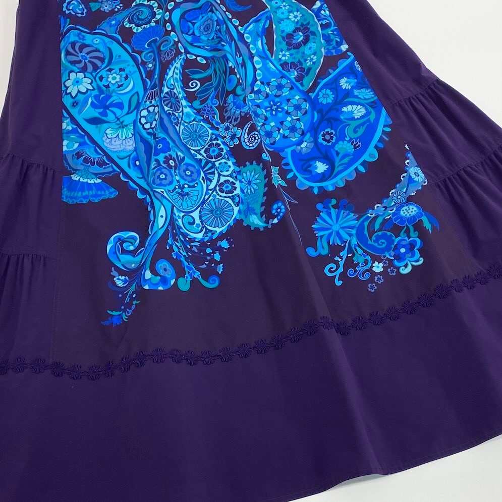 41c10 TOKUKO 1er VOL トクコプルミエヴォル ノースリーブワンピース Aライン 膝丈 花柄 ペイズリー柄 レディース 女性服 サイズ9 パープルu02t