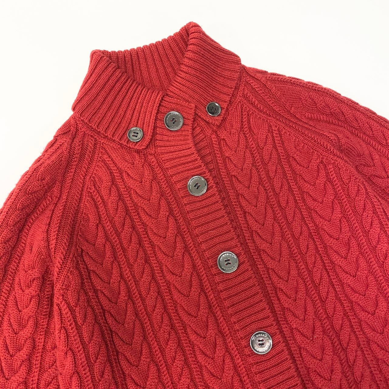 8d13 BURBEERY LONDON バーバリー ケーブルニット カーディガン サイズ1 レッド Cable Knit Cardigan 日本製t18r