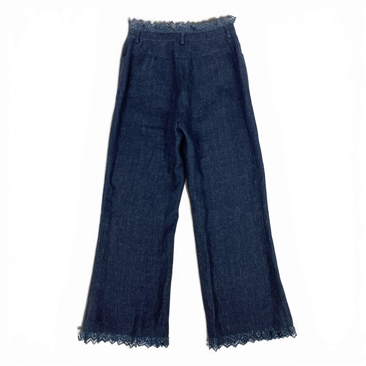 Cb10 CHANEL シャネル 2001 リネンツイードワンドパンツ Indigo Linen Wide Pants P17165V09669 46サイズ インディゴ リネン100％ レディース 女性用ta1