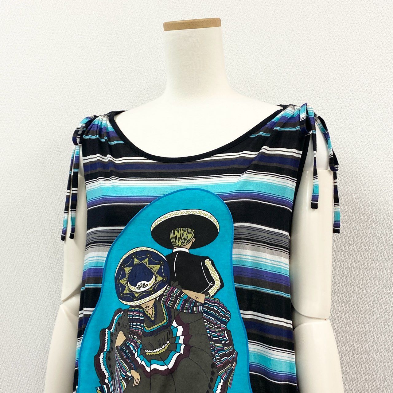 2k19 TOKUKO 1er VOL トクコプルミエヴォル ノースリーブワンピース ロングワンピース 裾変形デザイン ボーダー 9 ブルー系 レディースu02t