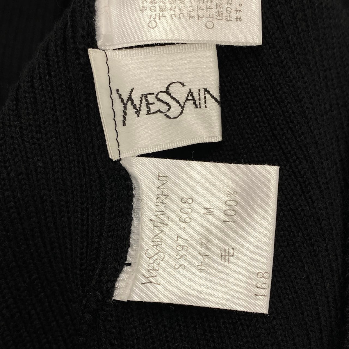 i18 YVESSAINT LAURENT ハイネックニットセーター カサンドラ リブニット Mサイズ ブラック ウール100％ レディース 女性用u02t