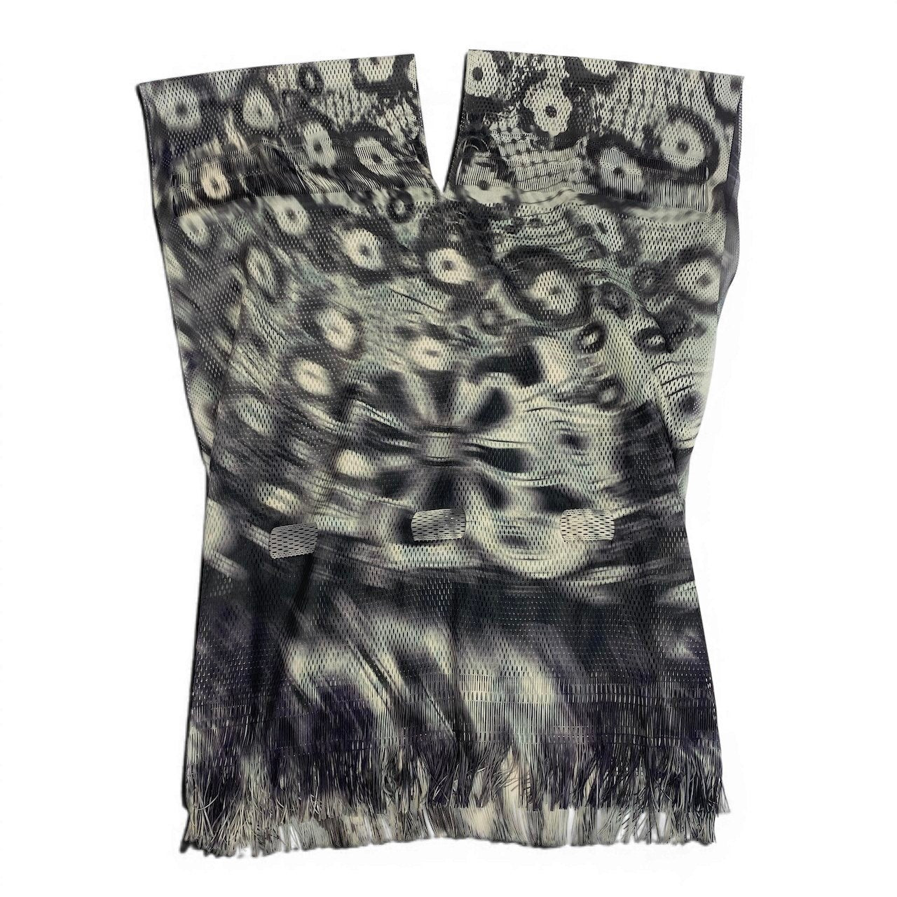 Ad24 ISSEY MIYAKE イッセイミヤケ A-POC INSIDE フレンチスリーブ メッシュカットソー ウエストリボン Vネック トップス 総柄 フリンジ サイズ2 マルチカラー ポリエステル100％ レディース 女性用o07t