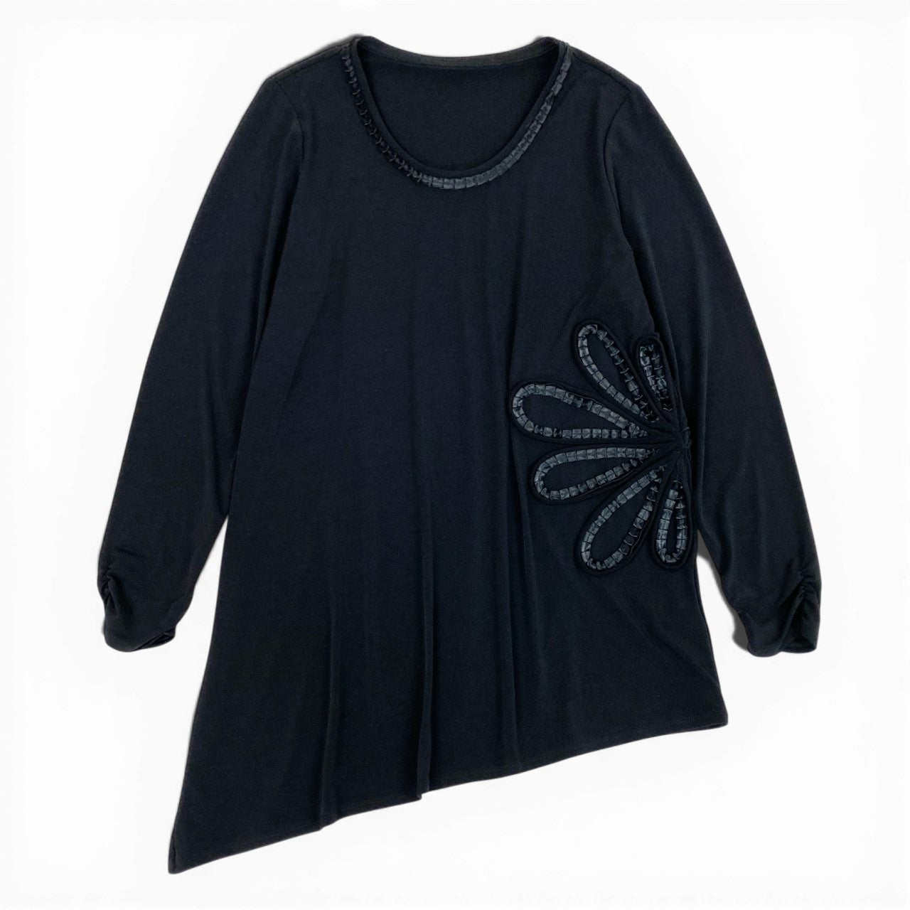 50b27 HIROKO BIS ヒロコビス ヒロココシノ チュニックワンピース アシンメトリーデザイン 長袖 レディース 女性服 13AB ブラックu02t