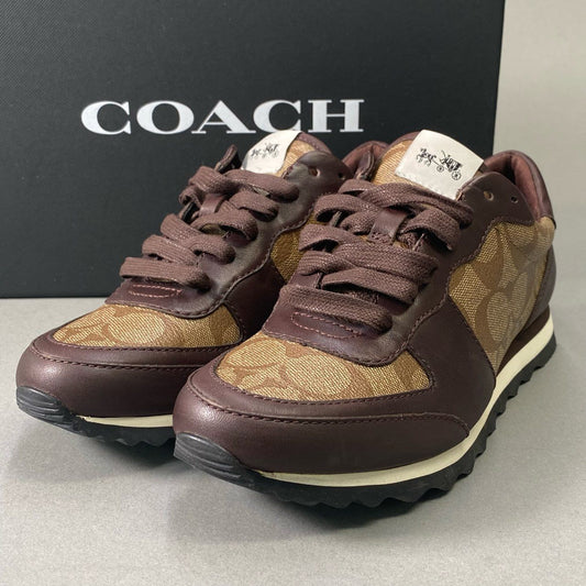 6i18 《美品》 COACH コーチ シグネチャー レザースニーカー シューズ ローカット 37.5 ブラウン レザー レディースu02t