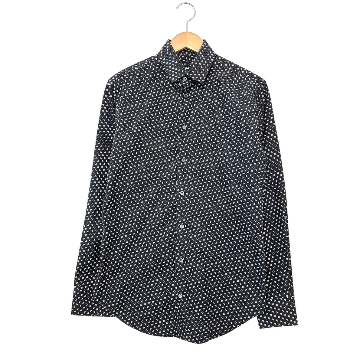 24j14  GIORGIO ARMANI ジョルジオアルマーニ 長袖シャツ メンズシャツ コットンシャツ 総柄シャツ 38/15 ネイビー 綿100％ メンズ 男性用u02t