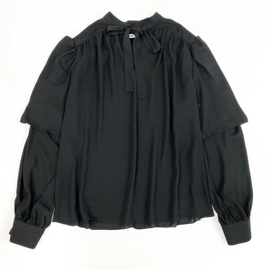 Eh10  BALENCIAGA バレンシアガ ボウタイブラウス シフォンブラウス リボン 袖レイヤード 長袖 605713 40 ブラック ポリエステル100％ レディース 女性用o07t