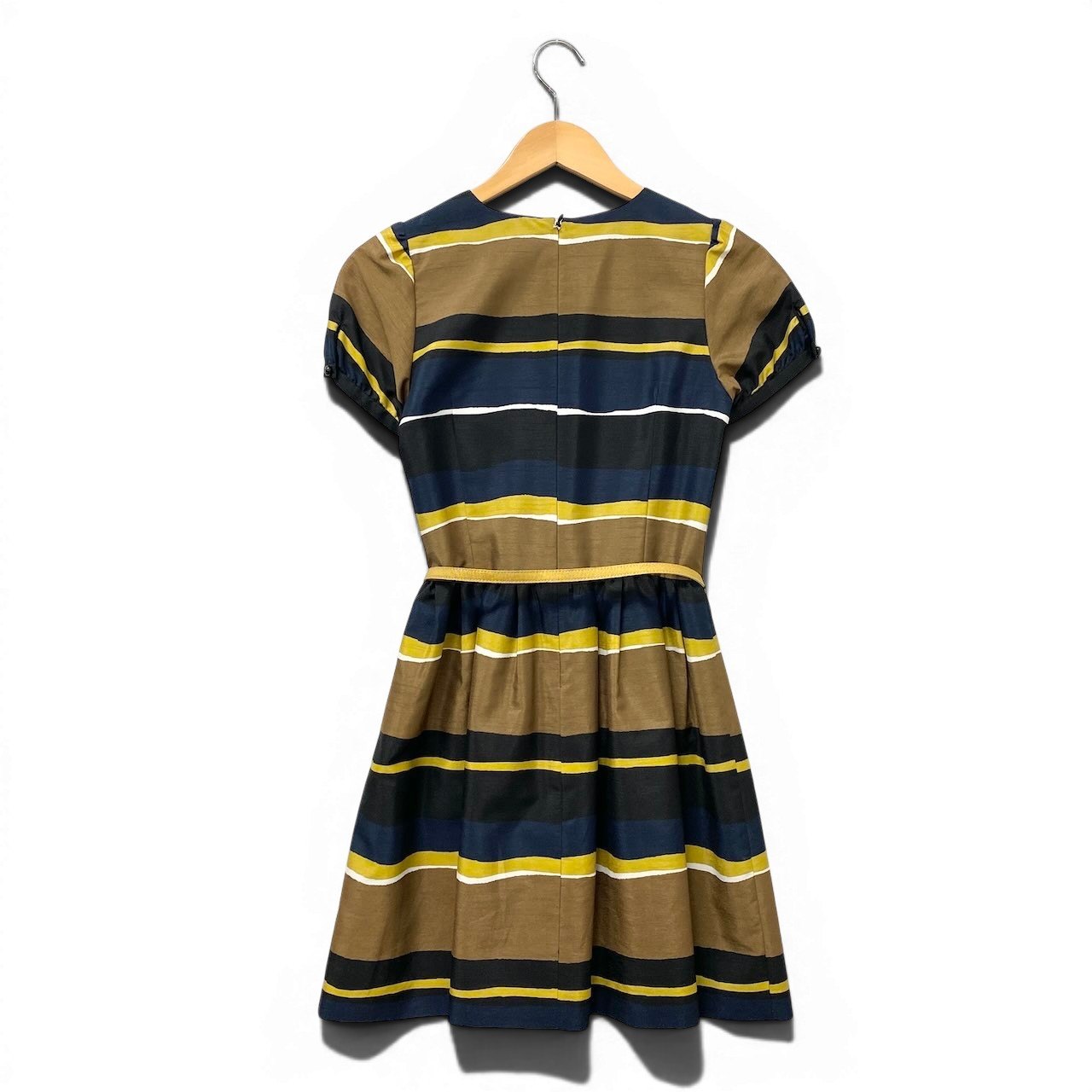 78e18 BURBERRY LONDON BLUE LABEL バーバリーロンドン ブルーレーベル パフスリーブ 膝丈ワンピース ボーダー柄 ウエストリボン  サイズ36 マルチカラー ポリエステル100％ レディース 女性用u02t